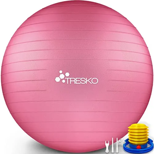 TRESKO Gymnastikball 65 cm mit GRATIS Übungsposter - BPA-freier Gymnastikball in Rosa, ideal für Yoga, Fitness und als Sitzball im Büro. Inkl. Luftpumpe für sofortigen Einsatz!