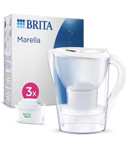 Brita Marella Wasserfilter-Kanne mit 3 Maxtra+ Kartuschen - Wasserfilter für den Haushalt mit 2,4 L Kapazität, entfernt Chlor Geschmack & Geruch für reines Trinkwasser – ideal für gesundheitsbewusste Genießer.