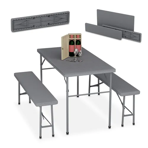 Relaxdays Bierzeltgarnitur klappbar, 3-TLG. Set - Möbelsets: 3-teiliges, klappbares Bierbank Set in Rattanoptik - ideal für Gartenpartys und Camping, platzsparend und robust für ganzjährige Nutzung.