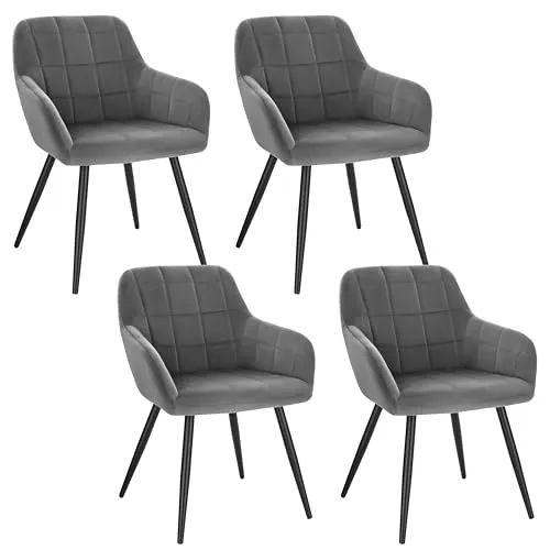 WOLTU Esszimmerstühle 4er Set mit Armlehnen - Esszimmerstühle aus robustem Metall mit samtiger Polsterung, ergonomisch gestaltet für optimalen Sitzkomfort und ideal für jeden Wohnraum.