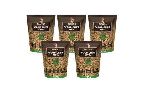 Magna Premium Wood Chips Set - 3,75 KG - Räucherchips, Smokerchips - 100% Natürlich - für Holzkohlegrill, Elektrogrill, Gasgrill in Räucherbox (Holz (Apfel))