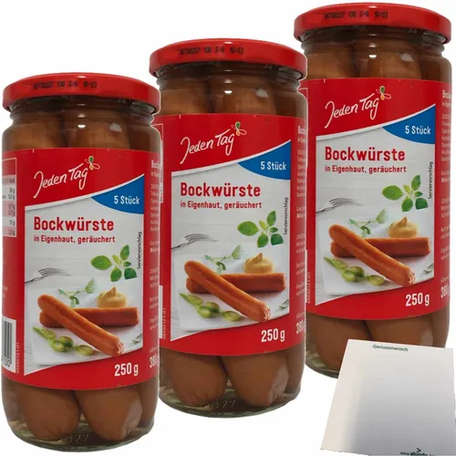 Jeden Tag Bockwürste in Eigenhaut schmackhaft geräuchert 3er Pack 15x50g usy