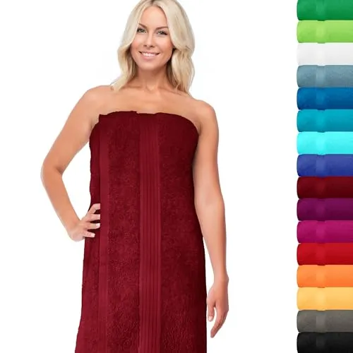 Lashuma Damen Saunatuch 70x200 cm – weiches Frottee-Handtuch aus Baumwolle – Linz Wellness Strandtuch – Rubin Rot