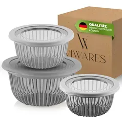 Viwares 3 Schüssel-Set mit Deckel stapelbar (6-teilig) - 1, 2, 3 L – BPA-frei– Für die Zubereitung von Teig und zum Servieren von Salaten, Brot, Gemüse, Rührschüssel Spülmaschinenfest, Grau