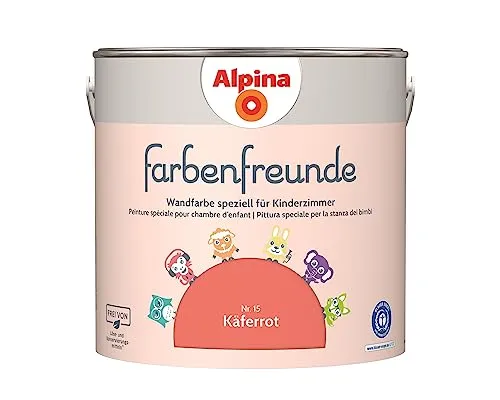 Alpina Farbenfreunde – Nr. 15 Käferrot – Kinderzimmer Wandfarbe - Farben für Kinderzimmer, lösemittelfrei und gesundheitsbewusst. 2,5L für ca. 20-25m², ausgezeichnet mit dem Blauen Engel für ein behagliches Raumklima.