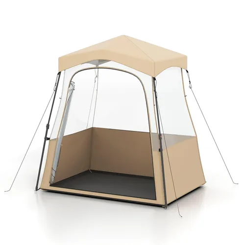 COSTWAY Sportzelt, Transparentes Zelt mit klarer Sicht & Robustes Gestell & Tragetasche, Campingzelt Outdoor, Pop Up Bubble Zelt 183x135x175cm Braun