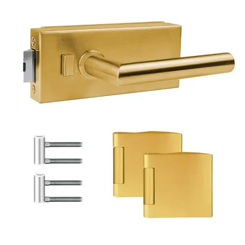 melina24 Glastürbeschlag messingfarben matt Office/Studio Komplettset (eckige Form) (WC Verriegelung abschließbar)