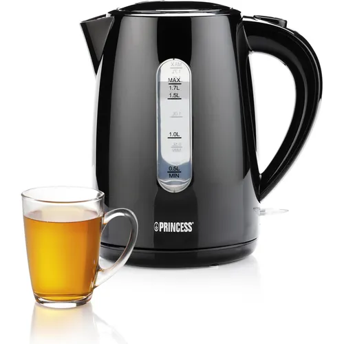 Princess 236017 Wasserkocher Schwarz - 1,7 l - Eleganter Wasserkocher mit 1,7 l Fassungsvermögen und 2200 W Leistung für schnelles Erhitzen. Ideal für Tee, Pasta und mehr. Sicherheitsfunktionen und 360-Grad-Sockel für komfortable Nutzung.