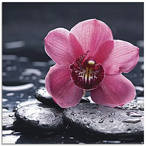ARTland Wanddeko Glasbilder Wandbild Glas Bild einteilig Quadratisch Asien Natur Botanik Blumen Blüten Orchideen Zen Entspannung Pink T9MN