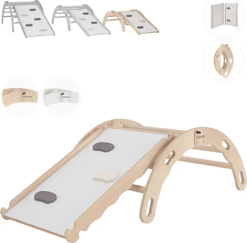MAMOI® Kletterbogen mit rutsche, Kletterdreieck, Baby klettern, Regenbogenwippe aus holz, Holzbogen für Kinder, Rutschbrett für spielplatz, Mini Klettergerüst indoor ab 1/2/3 jahre