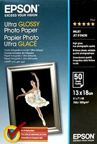 EPSON Fotopapier S041944 - Hochglänzendes 300 g/m² Fotopapier 13x18 cm, ideal für brillante Drucke in Labor-Qualität, 50 Blatt