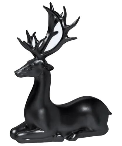 ZauberDeko Dekofigur Rentier Hirsch Liegend Schwarz Advent Weihnachten Deko Polyresin 21cm, Form:A