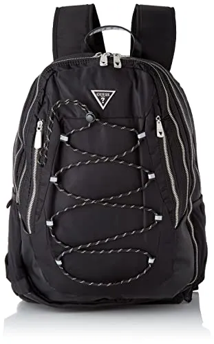 GUESS JEANS BLACK MAN RUCKSACK - Stylischer Herren-Rucksack in Schwarz aus recyceltem Nylon mit verstellbaren Schultergurten und Platz für einen Laptop. Ideal für den modernen Lifestyle und bietet optimalen Stauraum.
