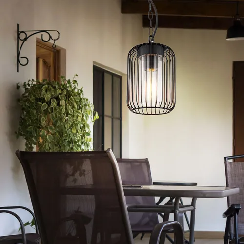 Elegante LED Pendelleuchte aus Edelstahl für den Außenbereich - Hängelampe aus schwarz mattem Edelstahl mit E27 Fassung, inklusive warmweißer Filament LED. Ideal für stilvolle Gartenbeleuchtung, IP44 Schutz für wetterfeste Nutzung.