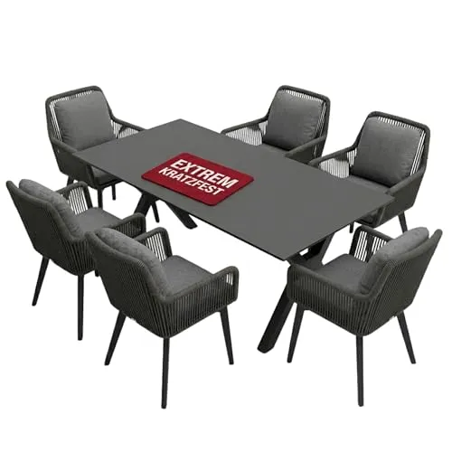 MR.DEKO Gartenlounge-Set Diningsessel Marbella mit Tisch Granada 200 x 90 cm - Garten-Lounge-Sets - Hochwertiges Set mit 6 bequemen Diningsesseln und großem Tisch für gesellige Stunden im Freien, witterungsbeständig und versandkostenfrei geliefert.
