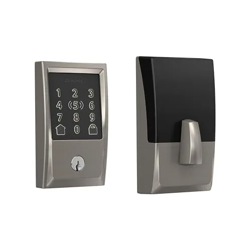Schlage BE499WB CEN 619 Encode Plus WiFi Riegel, Smart Lock, schlüsselloser Eingang, Touchscreen-Türschloss mit Century-Besatz, Satin-Nickel