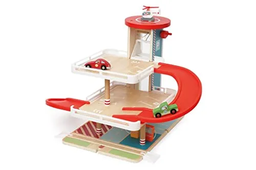 Scratch 276181085 Spielzeug Garage mit viel Zubehör, Parkhaus, Autowerkstatt aus Holz, ab 3 Jahren