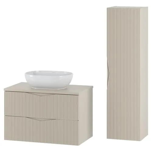 Lomadox Badmöbel-Set 2-teilig mit 80 cm Waschtisch in Beige