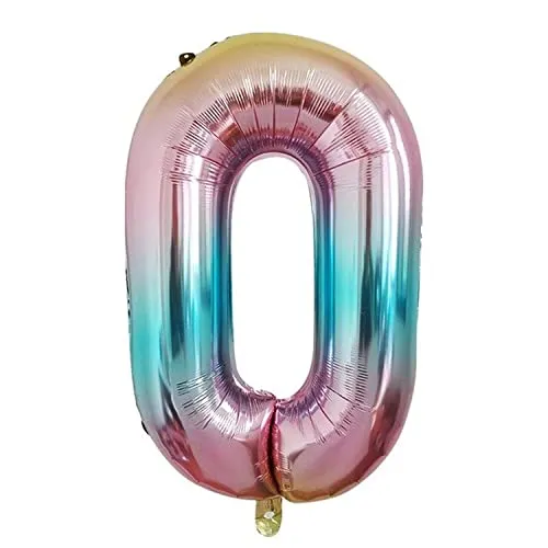 XXL Folienballon Zahl 100 cm in Regenbogenfarben - Helium geeignet - für Geburtstag Hochzeit Party - Ballon im Zahlen-Design bunt Jubiläum Geschenk Luftballon riesen Nummer Deko Rainbow (Zahl 0)