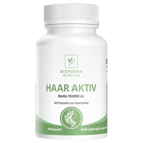 Haar Aktiv Biotin 10.000 µg | hochdosierte Biotinkapseln für Haare, Haarausfall und Haarbruch