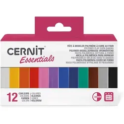 CERNIT CEASS001C - Set mit 12 Farben Ofenhärtende Polymer-Modelliermasse Essentials à 25g, für Bastelaktivität, Mehrfarbig, 1 Set