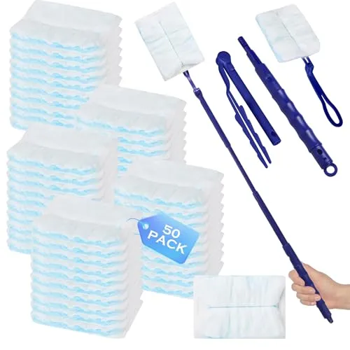 Stück für Swiffer Staubmagnet Nachfüllpack, 2 Griffeinheiten für Swiffer Teleskopstange, Staubwedel für Duster Staubwedel, für Allergene, Tierhaare, Reinigung Schmutz, Gegen Staub 50