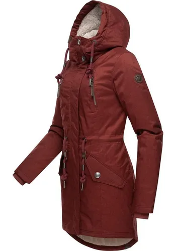 Ragwear Damen Wintermantel Elsie Melange Wine Red 3XL - Funktionsjacken: Wasserdichter Parka mit warmem Teddyfell-Futter und stylischem Design, ideal für kalte Tage und urbanen Look.