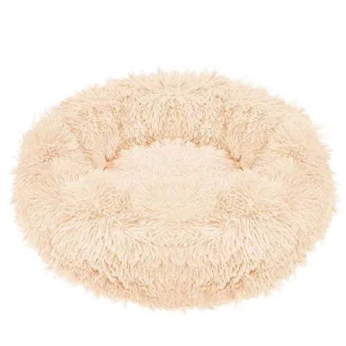 SPRINGOS Hundebett Liegeplatz Langhaar Rund Schlafplatz Komfortabel Kuschelig Anti-Rutsch-Unterseite (70 cm, Creme)