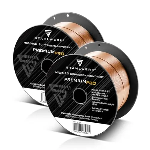 STAHLWERK Schweißdraht 2 x 0,8 mm MIG MAG ER70S-6 SG3 D100 - Schweißdraht für Fülldraht-Schweißgeräte, mit hoher chemischer Reinheit für saubere Schweißnähte und optimale Ergebnisse. Ideal für präzise Arbeiten.