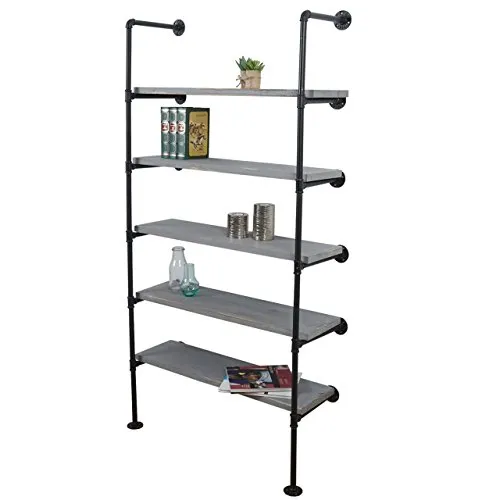 Standregal HWC-C45, Wohnregal Bücherregal Ablageregal, Industriedesign Holz Metall, 165x80x28cm - grau