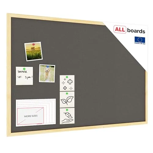 ALLboards Grau Pinnwand 90x60cm - Pinnwand mit selbstheilender Kork-Oberfläche und stabilem Kieferrahmen, ideal für Schule, Büro und Zuhause. Perfekt zum Anheften von Notizen und Bildern.