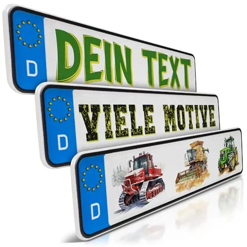 schildEVO 1 Mini Kfz-Kennzeichen | Traktor Namensschild | Mähdrescher | Wunschtext zum Geburtstag | Aluminium | Fun-Kennzeichen für Kinderauto | Kettcar | Tretauto | Gokart