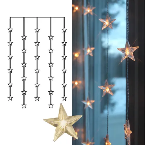 Produktbild STAR LED Sternen Lichter Fenster Deko Vorhang Kette 30 warmweiße Sterne 5V DC