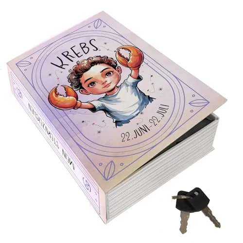 Mein Sternzeichen Booksafe L - Krebs: Astrologisches Geheimversteck - Safes für kreative Köpfe – dieser abschließbare Booksafe im charmanten Krebs-Design bietet diskrete Sicherheit für Ihre persönlichen Schätze und ist das perfekte Geschenk für Astrologie-Fans.
