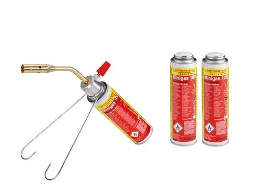 ROTHENBERGER Industrial Lötbrenner inkl. 3x Mini Gaskartusche 150 ml / 85 g | Gasbrenner | Schweißbrenner | Arbeitstemperatur 650°C | 7/16“ EU
