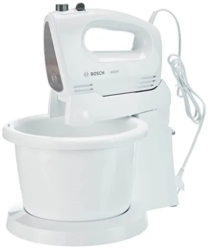 Bosch CleverMixx Elektrischer Mixer mit 3 l Schüssel - Knet- & Rührmaschinen mit 400 W Leistung, selbstdrehend und 4 Geschwindigkeiten für perfekte Teigkonsistenzen.