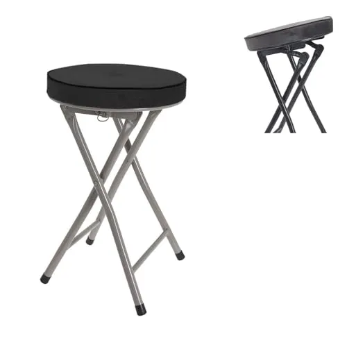 Mojawo Küchen Klapphocker Hocker Sitzhocker Sitzfläche Rahmen aus Metall mit Samt Polster klappbar H49cm Ø30cm rutschfest Klappsitz, Farben:Schwarz
