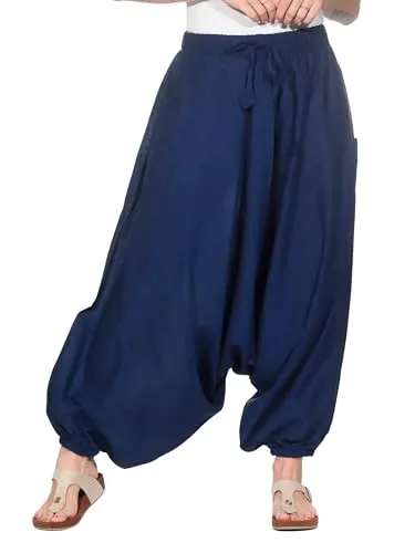 Orientalische Haremshose in Blau – Kunst und Magie - Unisex Aladinhose mit klassischem indischen Schnitt, Gummizug und Kordel. Hergestellt aus 100 % handgewebter Baumwolle für hohen Tragekomfort und Vielseitigkeit.