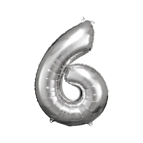 Grosse Zahl 6 Silber Folienballon N34 55 cm x 88 cm in silber von Riethmueller