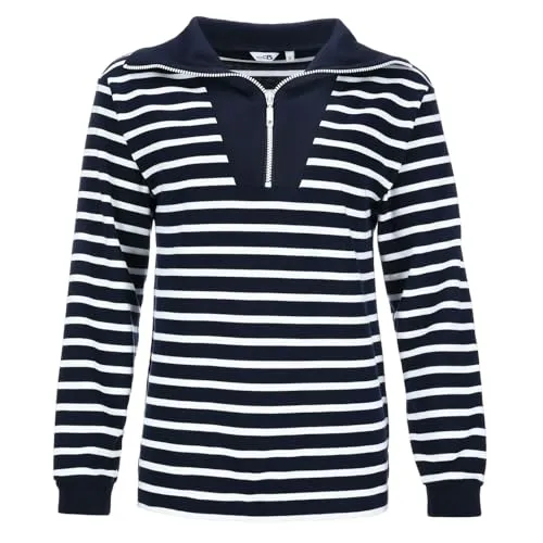 modAS Damen Troyer-Shirt Maritim mit Streifen - Gestreiftes Langarmshirt aus Baumwolle in Blau-Weiß Größe 50