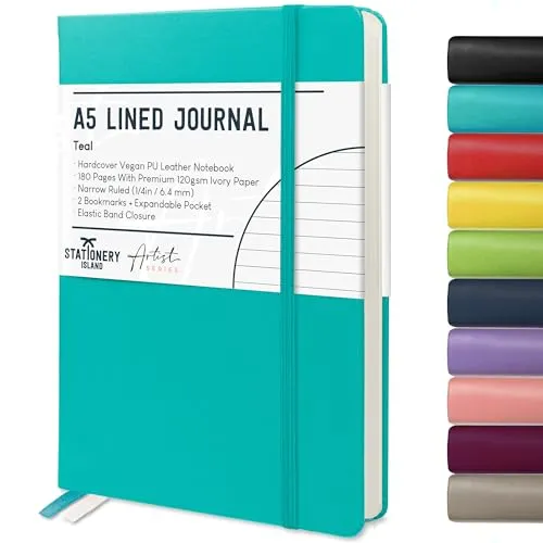 STATIONERY ISLAND Notizbuch A5 Liniert, Journal Hardcover mit 120 g/m² Dickem Papier, 180 Seiten Tagebuch, Notebook a5 für Mädchen, Reisetagebuch, Planen, Lernen, Schreiben