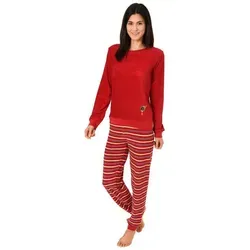 Normann Pyjama Damen Frottee Pyjama langarm mit Bündchen, Hose gestreift rot 36/38