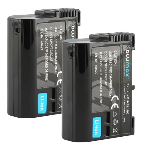 Blumax Akku für Nikon EN-EL15C - 2er Set - Akkus für Nikon D7000, Z5, Z6, Z7 II, D7500 mit 1300 mAh, lange Laufzeit und zuverlässige Leistung für Ihre Fotografie.