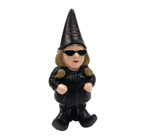 HARLEY-DAVIDSON Gartenzwerg Lady Biker Themed Polystone Gartenzwerg Gnome Gnomette, Größe (B x T x H): 11 cm x 9 cm x 28 cm