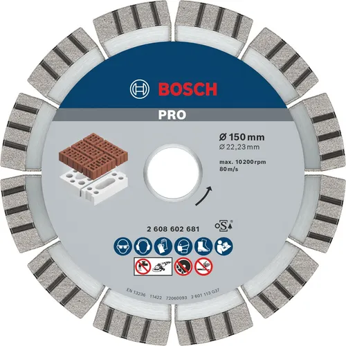 Bosch PRO Diamanttrennscheibe 150 mm für große Winkelschleifer - Diamant-Trennscheibe für professionelle Anwendungen, hält bis zu 2x länger als Standard-Trennscheiben und ist ideal zum Schneiden von Ziegeln, Kalksandsteinen und mehr.