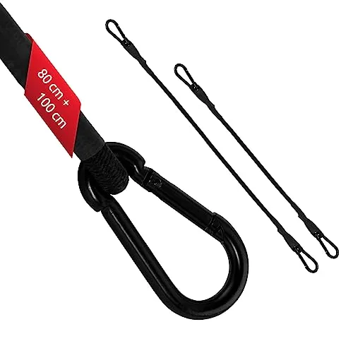 ECENCE 2er Set Spanngummi mit Karabiner aus Edelstahl, Expander mit Haken 1x 100cm + 1x 80cm in Schwarz Latex Spanngurte, Gepäckspanner für Fahrrad, Auto, Gepäck, Ladung