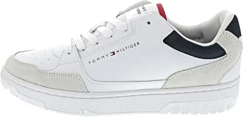 Tommy Hilfiger Herren Basketball Sneaker Schuhe, Weiß (White), 40 - Herren-Sneaker mit PREMIUM DESIGN aus hochwertigem Leder, ideal für Alltag und besondere Anlässe. Die perfekte Passform sorgt für ganztäglichen Tragekomfort und ein stilvolles Auftreten.
