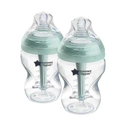Tommee Tippee-Babyflaschen, Advanced Anti-Kolik-Flasche, 260ml, brustähnl. Sauger (langsam), belüft. Anti-Kolik-Stab, selbststeril., Zubehör, 2er-Pack