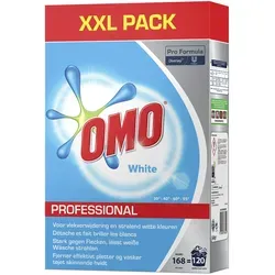 OMO Professional White 8,4 kg XXL Pack Vollwaschmittel - Waschmittel für strahlend weiße Wäsche, entfernt Schmutz und Gerüche, hervorragende Waschergebnisse ab 30°C, bis zu 120 Wäschen pro Packung.