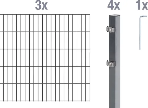 Alberts Doppelstabmatten Zaun 180 cm, 6 m Komplettset - Gartenzäune mit langlebiger Kunststoffbeschichtung in anthrazit, ideal für zuverlässigen Rostschutz und hohe Lebensdauer. Komplettset zum Einbetonieren, inkl. Pfosten und Zubehör.